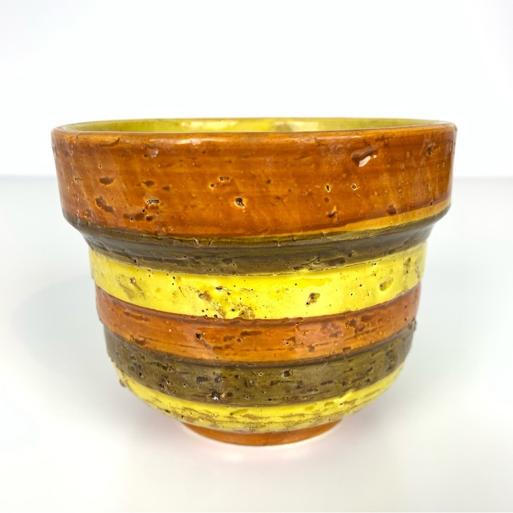 Italian Planter Vase Layered Orange Yellow Vtg Stamped Made In Italy MCM Retro